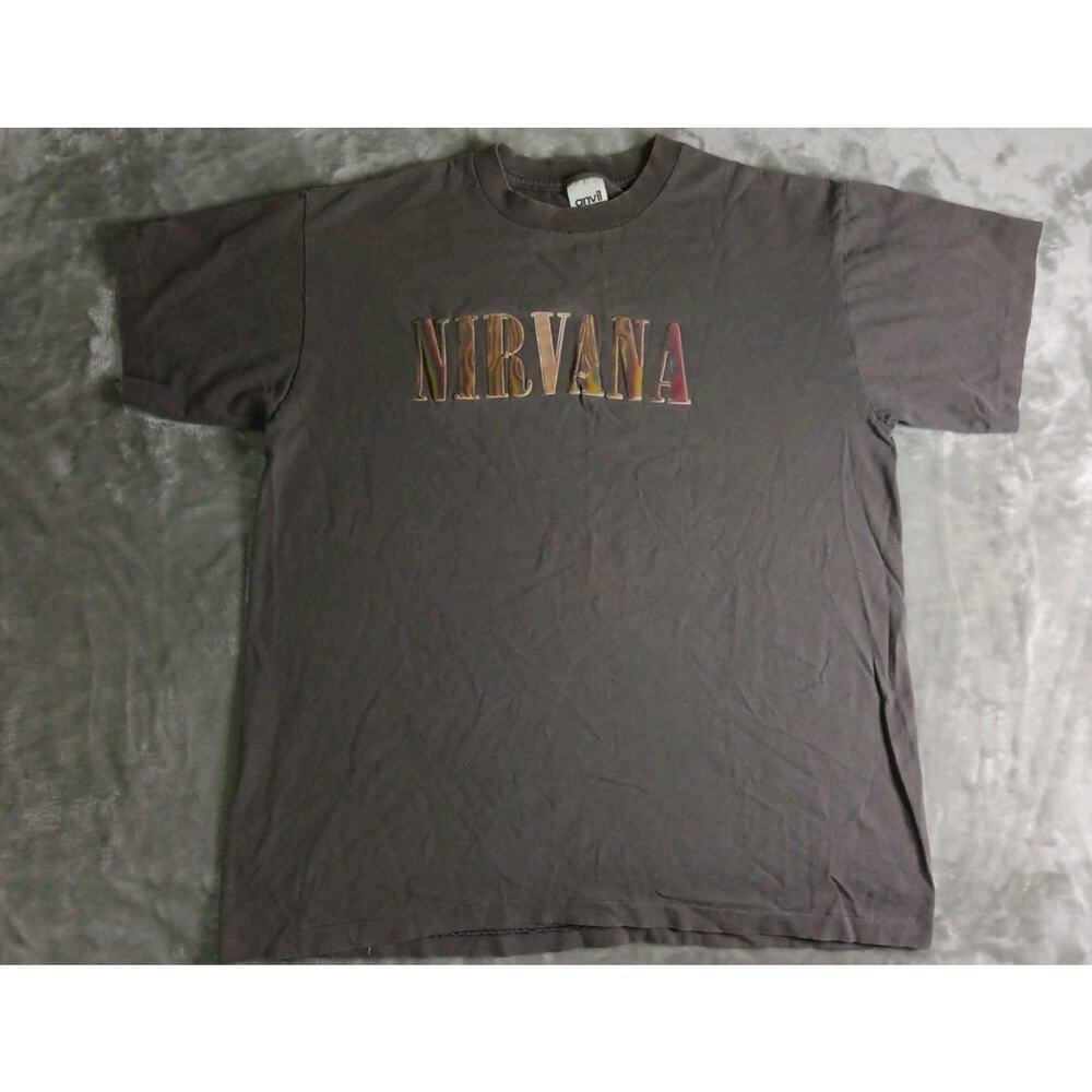 Vintage Nirvana Holographic Letters Anvil T Shirt Mens Large Single Stitch